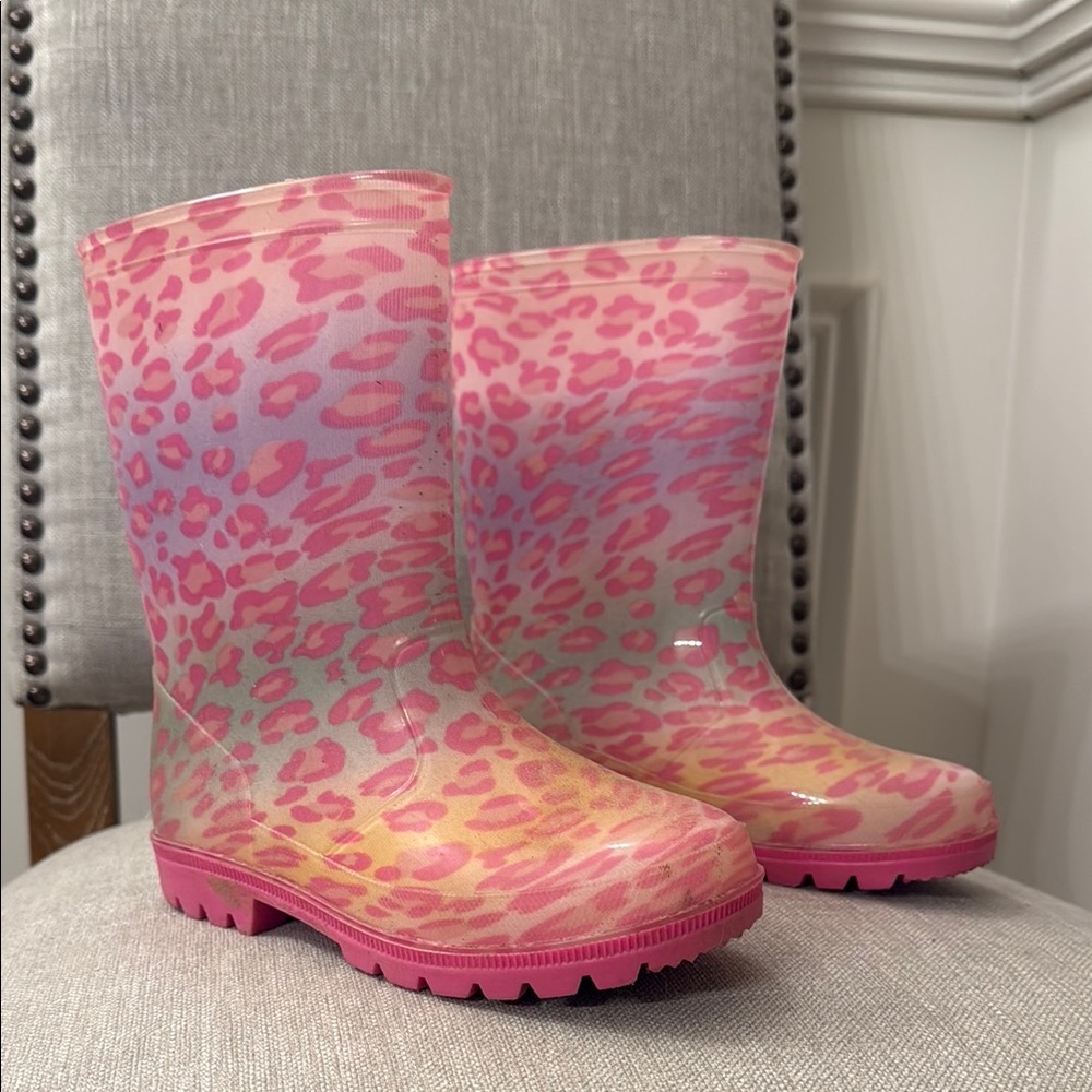 Girls Pink Leopard Print Rain Boots
